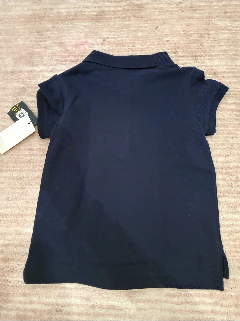 Ralph Lauren Girls' Navy Short Sleeve Polo with Light Pink Pony